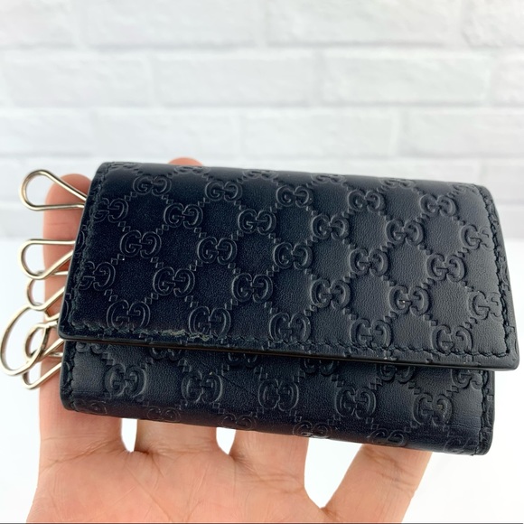 Authentic GUCCI Micro Shima Guccissima 6 Key Holder Case Keychain Midnight Navy - Picture 1 of 15